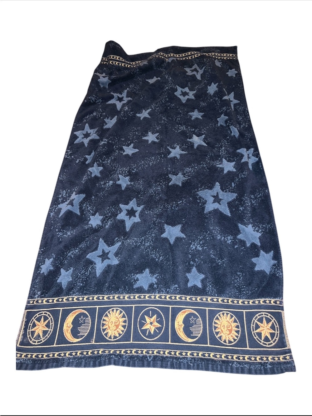 Celestial Star Navy Bath Towel with Sun & Moon Border